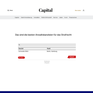 Capital-Auszeichnung 2026 – Beste Kanzlei für Strafrecht