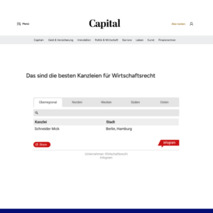 Capital-Auszeichnung 2026 – Beste Kanzlei für Wirtschaftsstrafrecht